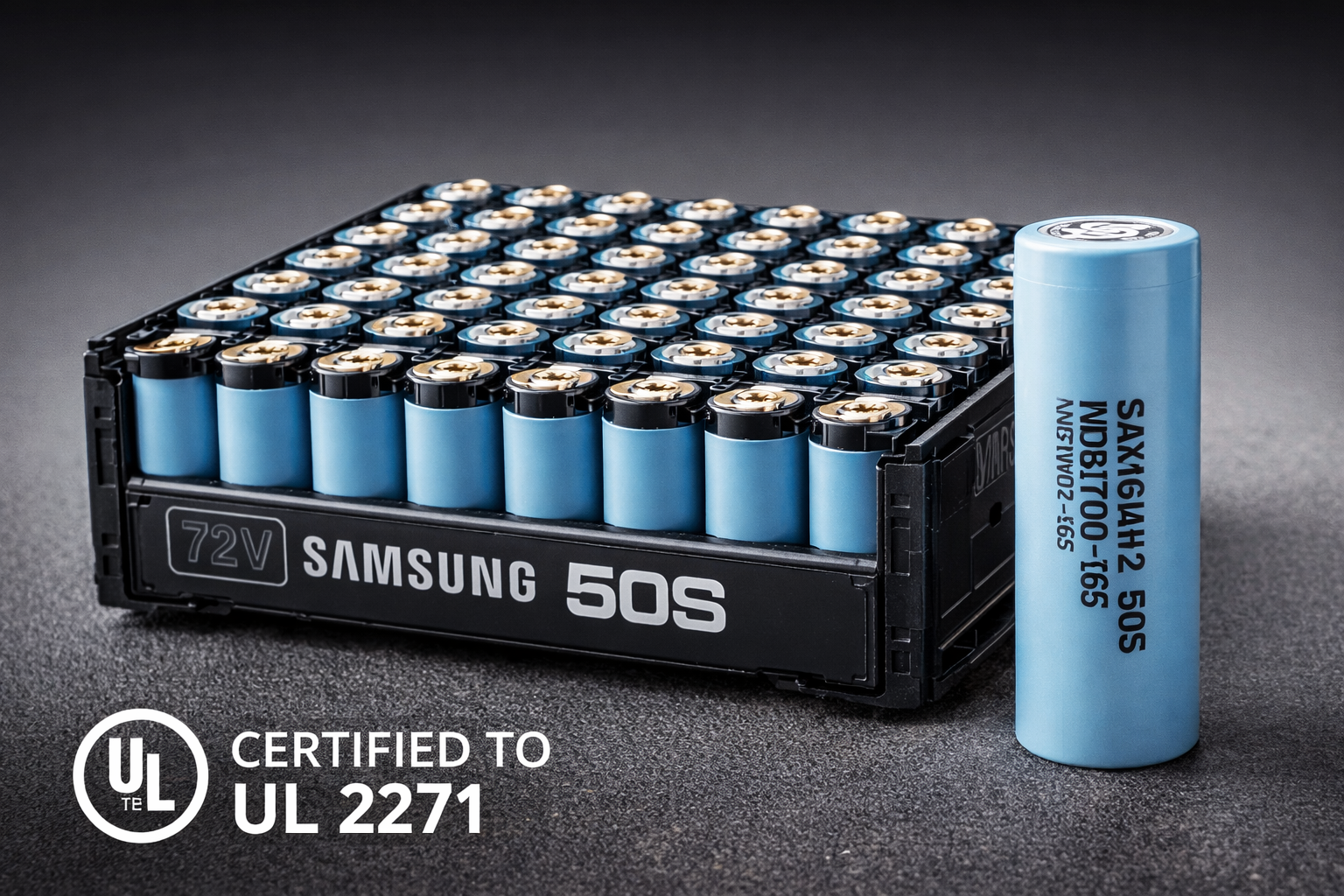 Samsung 50S high-discharge 21700 battery cells for Wired 72V Power Performance Bikes.