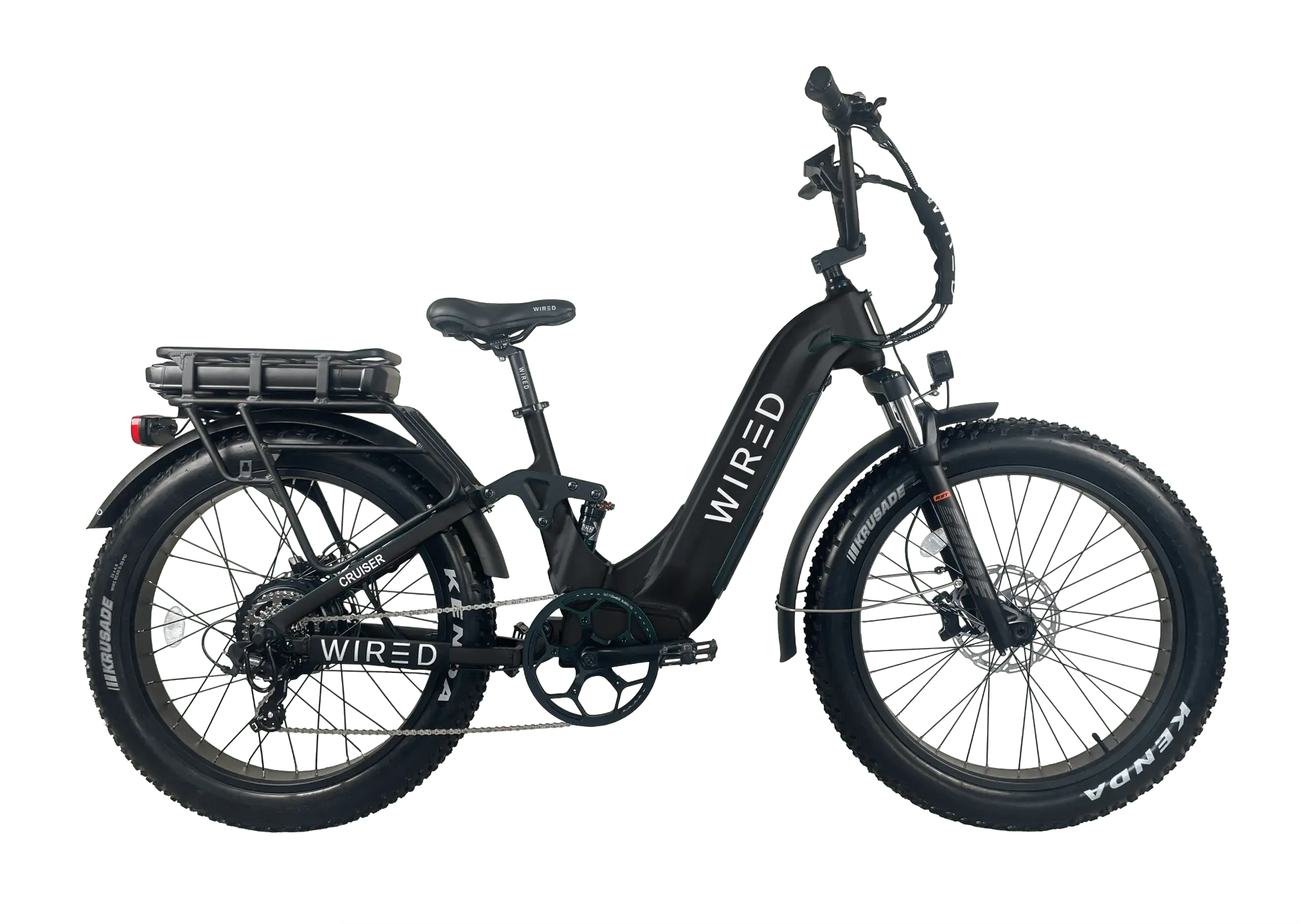 WIRED Cruiser electric bike in Black - step-thru dual suspension ebike with 3000W motor