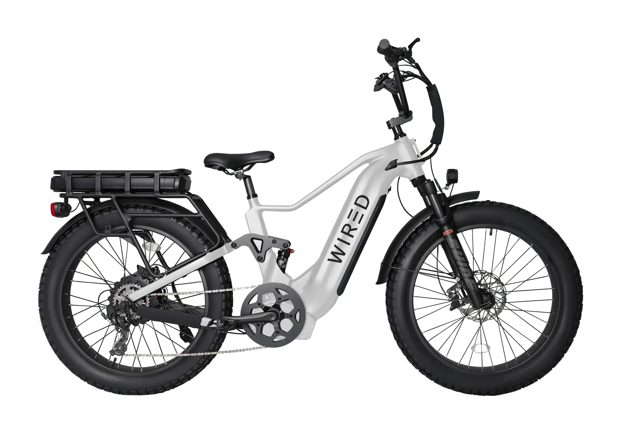 Wired Warrior ebike in White - 72V electric bike with dual Samsung batteries and UL2849 certification